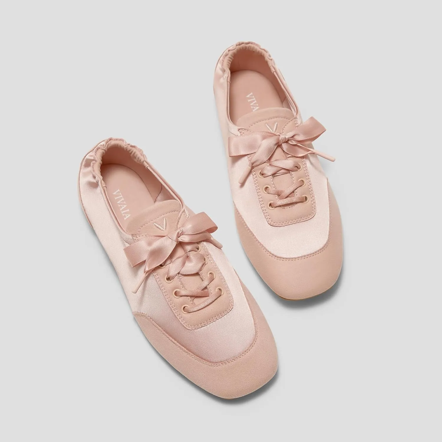 VIVAIA Cristina Square-Toe Lace-Up Satin Sneakerina