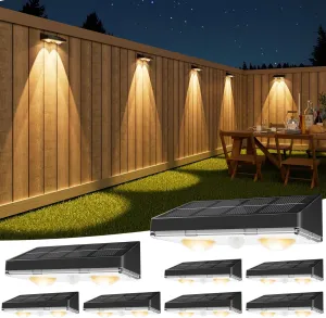 VOLISUN Solar Fence Lights, 8 Pack Solar Powered Fence Lights Outdoor with Warm White LED Spot Lens, IP65 Waterproof Fence Solar Lights Outdoor for Patio, Backyard, Railing, Deck（Black）