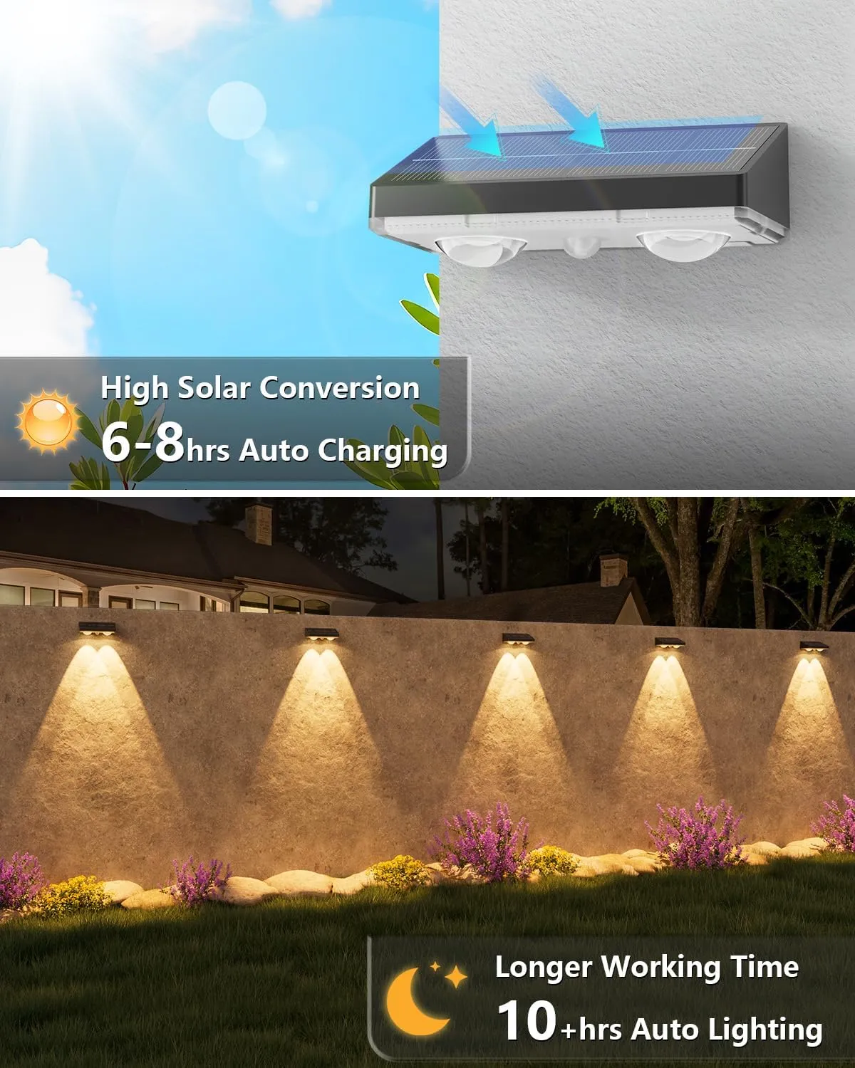 VOLISUN Solar Fence Lights, 8 Pack Solar Powered Fence Lights Outdoor with Warm White LED Spot Lens, IP65 Waterproof Fence Solar Lights Outdoor for Patio, Backyard, Railing, Deck（Black）