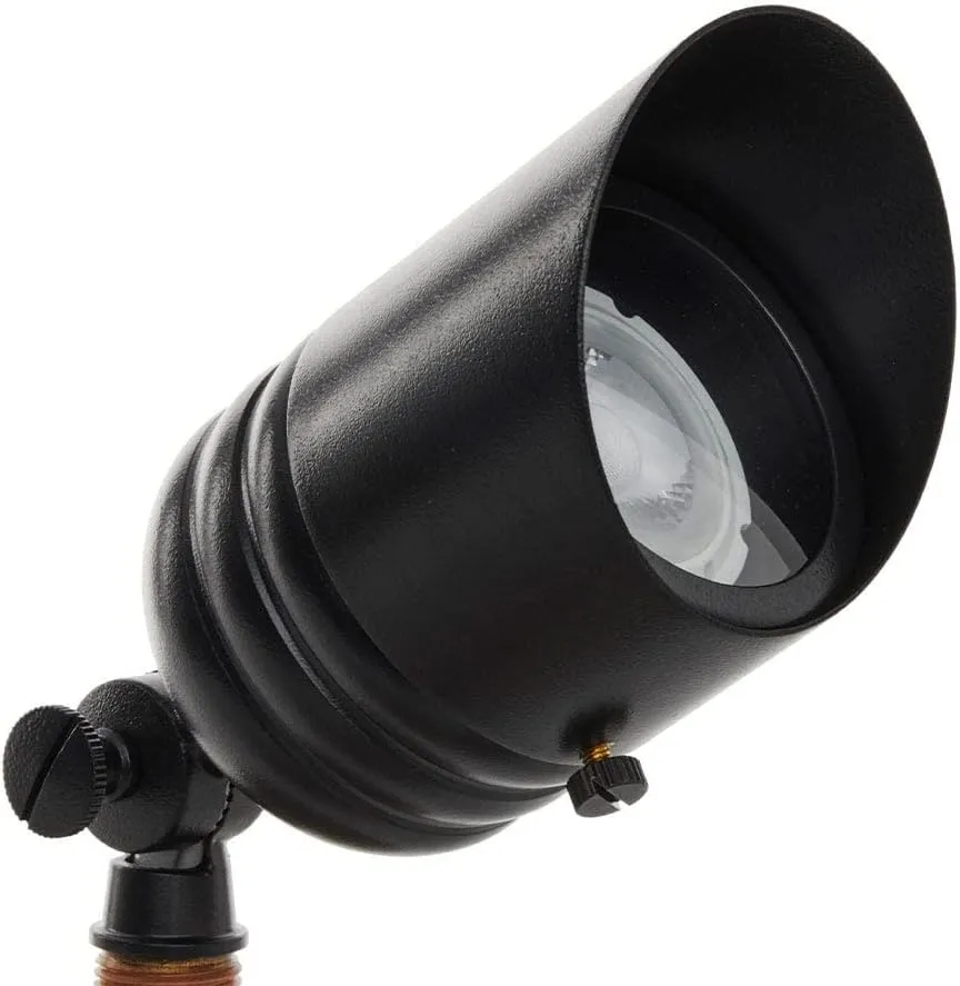 VOLT Fat Boy 12V Brass Outdoor Spotlight (Black) with 5W 2700K Warm White 400 Lumen MR16 LED Bulb for Low Voltage Landscape Lighting of Yard, Lawn, Garden, Patio, Trees & House