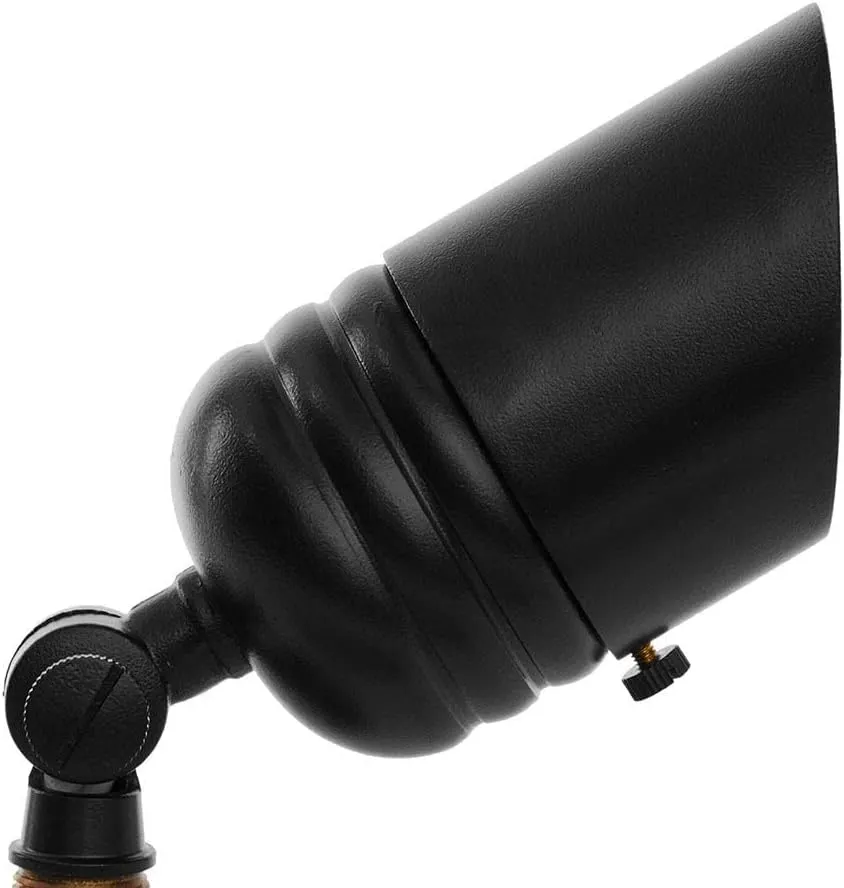 VOLT Fat Boy 12V Brass Outdoor Spotlight (Black) with 5W 2700K Warm White 400 Lumen MR16 LED Bulb for Low Voltage Landscape Lighting of Yard, Lawn, Garden, Patio, Trees & House