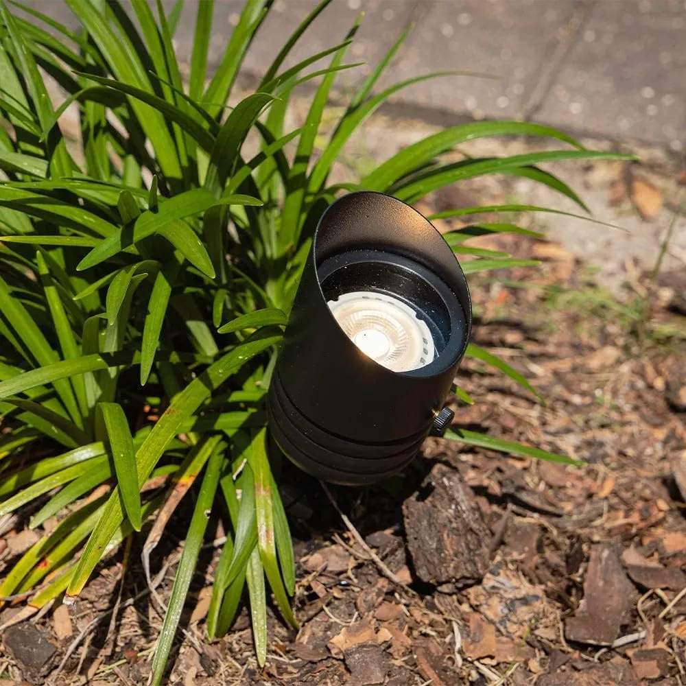 VOLT Fat Boy 12V Brass Outdoor Spotlight (Black) with 5W 2700K Warm White 400 Lumen MR16 LED Bulb for Low Voltage Landscape Lighting of Yard, Lawn, Garden, Patio, Trees & House