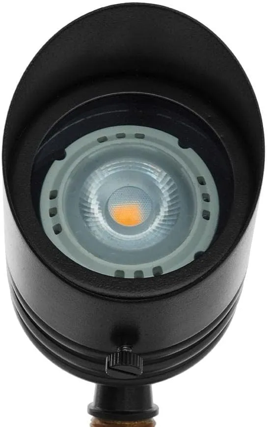VOLT Fat Boy 12V Brass Outdoor Spotlight (Black) with 5W 2700K Warm White 400 Lumen MR16 LED Bulb for Low Voltage Landscape Lighting of Yard, Lawn, Garden, Patio, Trees & House