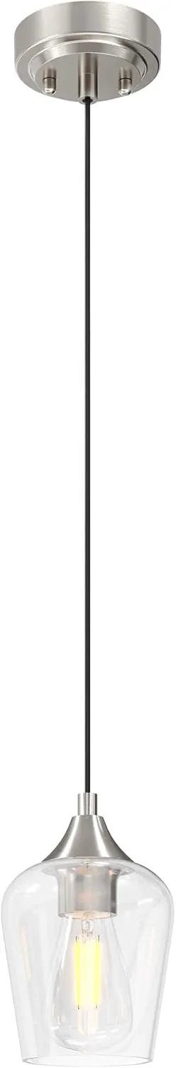 VONLUCE Pendant Light Kitchen Island, Brushed Nickel Pendant Light Fixture with E26 Base & Adjustable Cable, Modern Pendant Lighting with Glass Shade for Living Room Bedroom Hallway