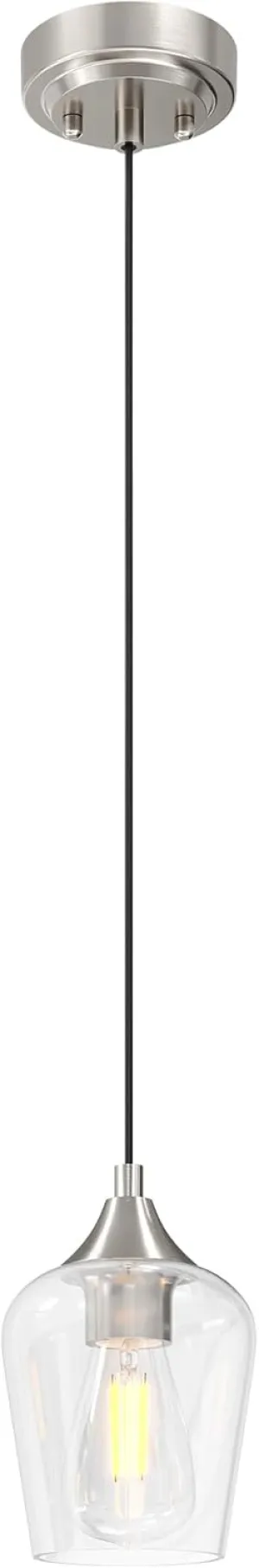VONLUCE Pendant Light Kitchen Island, Brushed Nickel Pendant Light Fixture with E26 Base & Adjustable Cable, Modern Pendant Lighting with Glass Shade for Living Room Bedroom Hallway