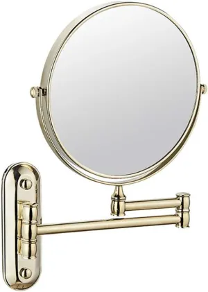 Wall Mount Makeup Mirror with 3X/5x Magnification, 360 Degree Swivel, Extendable Arm, Round, No Light, Bathroom and Hotel (Color : Gold, Size : 5X)