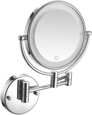 Wall Mounted Makeup Mirror, Two-Sided Swivel Wall Mount Mirror Two-Sided Extendable, 360 Degree Swivel, Extendable Arm (Color : Bright Silver, Size : 5X)