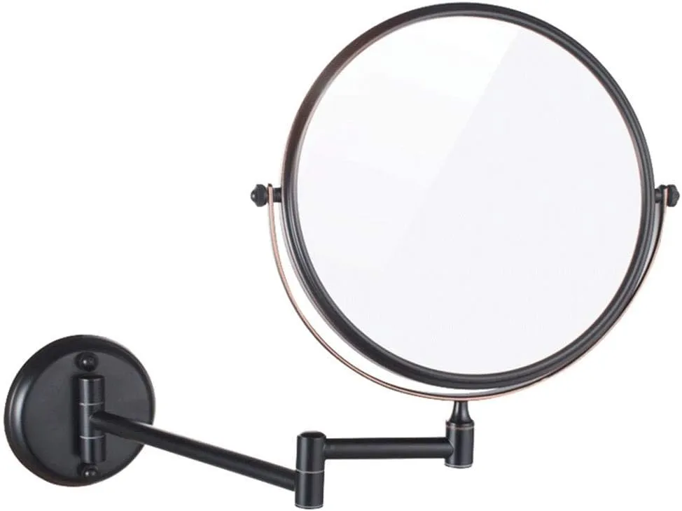 Wall Mounted Makeup Mirror with 3X Magnification, 360 Degree Swivel, Two-Sided Extendable, Bathroom and Hotel (Color : Black Bronze)