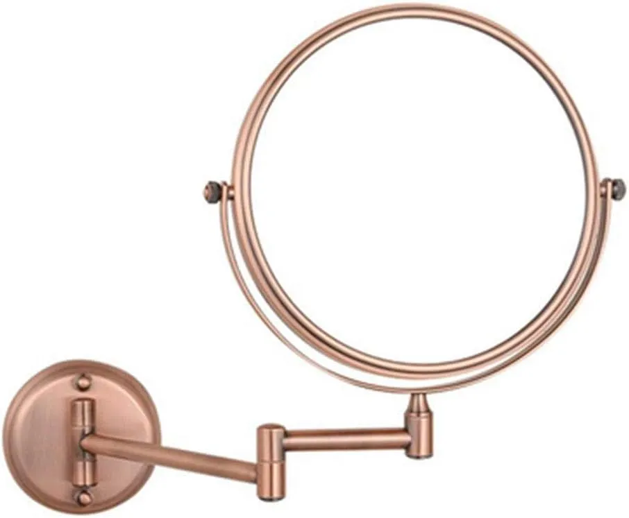 Wall Mounted Makeup Mirror with 3X Magnification, 360 Degree Swivel, Two-Sided Extendable, Bathroom and Hotel (Color : Red Bronze)