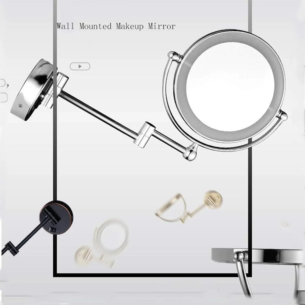 Wall Mounted Makeup Mirror with LED Lighted, Makeup Mirror with Magnification, 360 Degree Swivel, Two-Sided Extendable, No Need to Punch Holes to Install, for Bathroom(Antique Color,7X)