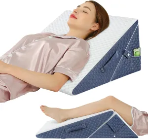 Wedge Pillow with Memory Foam Top, 9 & 12 Inch Bed Wedge for Acid Reflux, Back Pain, Heartburn, 7 in 1 Cooling-Gel Pillow Wedge for After Surgery, Adjustable Elevated Pillows for Sleeping, GERD