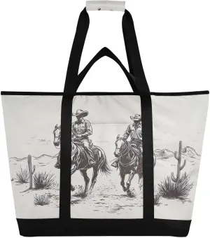 Western Cowboy Reusable Insulated Lunchbox Cooler Bag, Leakproof Kitchen Grocery Bag Collapsible Portable Cooler Tote Bag for Picnic, Camping, Office, Travel