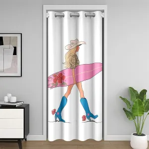 Western Cowgirl Door Curtain,Cowgirl Boots Surfboard Summer Beach Blackout Curtain for Bedroom Doorway Living Room,Flowers Rustic Lake House Cabin Pink Chic Privacy Door Drape 1 Panel,52" W X 84" L
