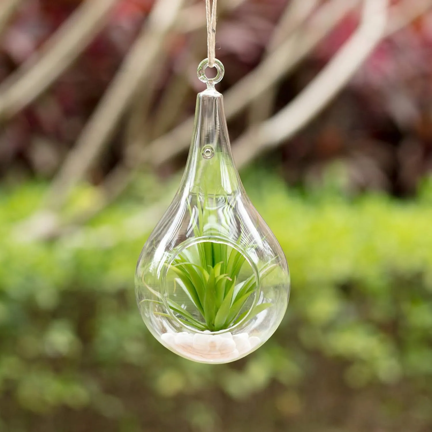 WGV Glass Hanging Plant Terrarium, Width 4.75", Height 9.5", Teardrop Pear DIY Air Succulent Planter Clear Tea Light Votive Candle Holder, Wedding Event Office Home Outdoor Decor, 1 Piece