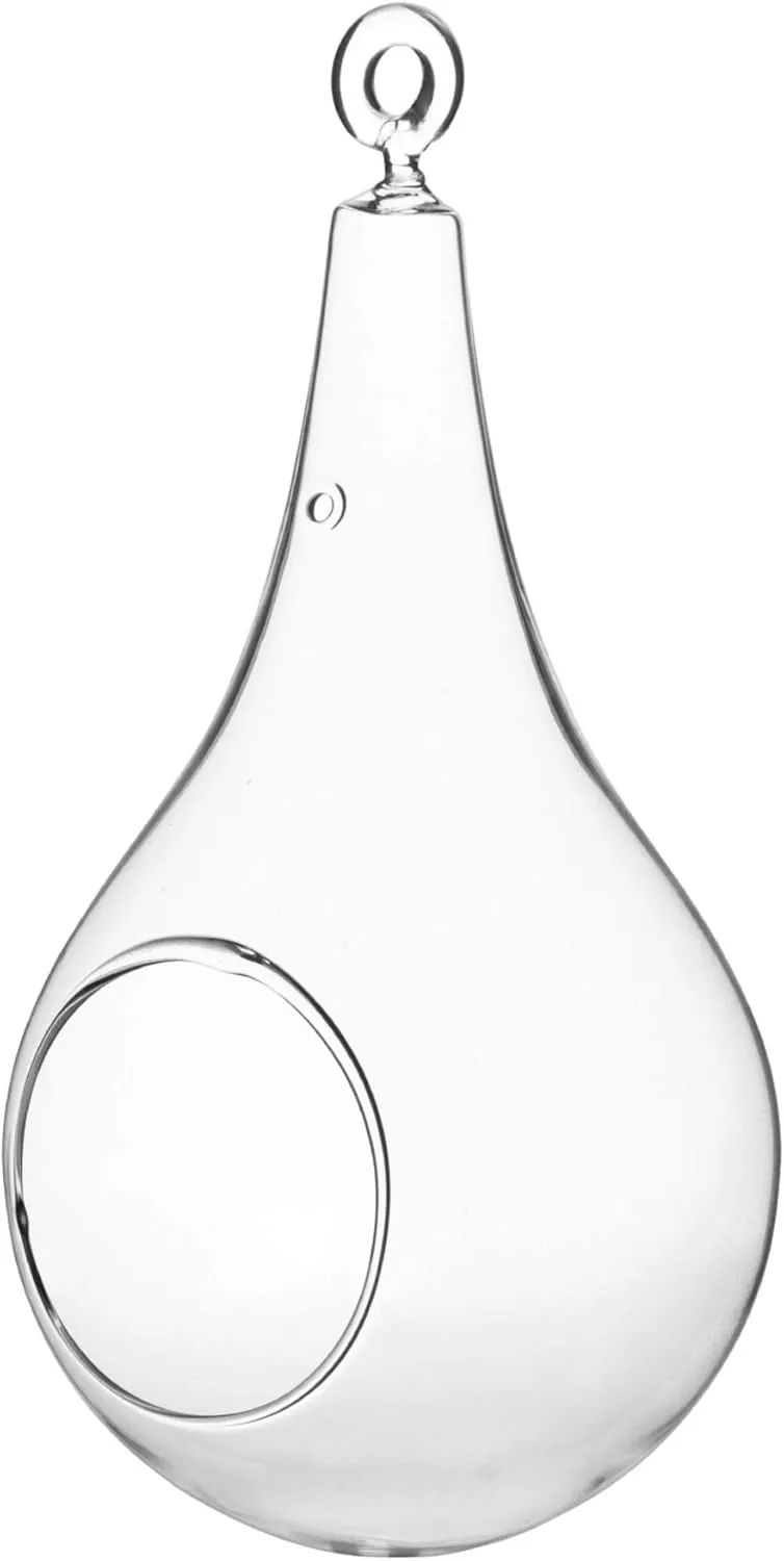 WGV Glass Hanging Plant Terrarium, Width 4.75", Height 9.5", Teardrop Pear DIY Air Succulent Planter Clear Tea Light Votive Candle Holder, Wedding Event Office Home Outdoor Decor, 1 Piece