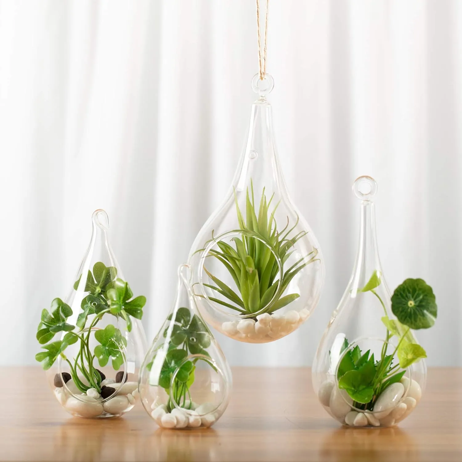 WGV Glass Hanging Plant Terrarium, Width 4.75", Height 9.5", Teardrop Pear DIY Air Succulent Planter Clear Tea Light Votive Candle Holder, Wedding Event Office Home Outdoor Decor, 1 Piece