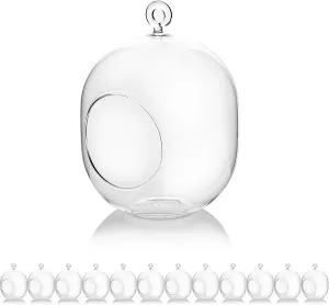 WGV Hanging Glass Plant Terrarium Bulk, Width 5", Height 6", Lantern DIY Air Succulent Planter Clear Tea Light Votive Candle Holder, Wedding Event Office Home Outdoor Decor, 12 Pieces