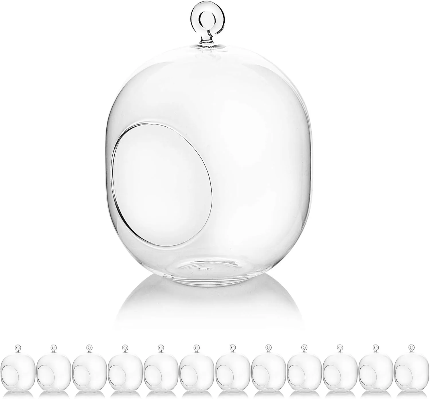 WGV Hanging Glass Plant Terrarium Bulk, Width 5", Height 6", Lantern DIY Air Succulent Planter Clear Tea Light Votive Candle Holder, Wedding Event Office Home Outdoor Decor, 12 Pieces