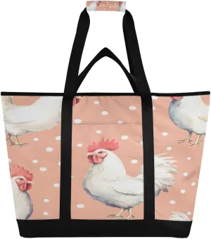 White Roosters Reusable Insulated Lunchbox Cooler Bag, Leakproof Kitchen Grocery Bag Collapsible Portable Cooler Tote Bag for Picnic, Camping, Office, Travel