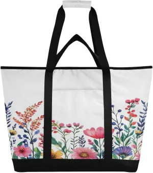 Wildflowers Reusable Insulated Lunchbox Cooler Bag, Leakproof Kitchen Grocery Bag Collapsible Portable Cooler Tote Bag for Picnic, Camping, Office, Travel
