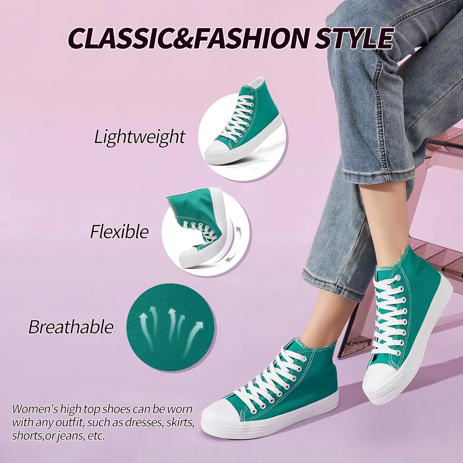 Witwatia Women's High Top Canvas Shoes Black White Fashion Sneakers for Women Comfortable Lace Up Walking Shoes