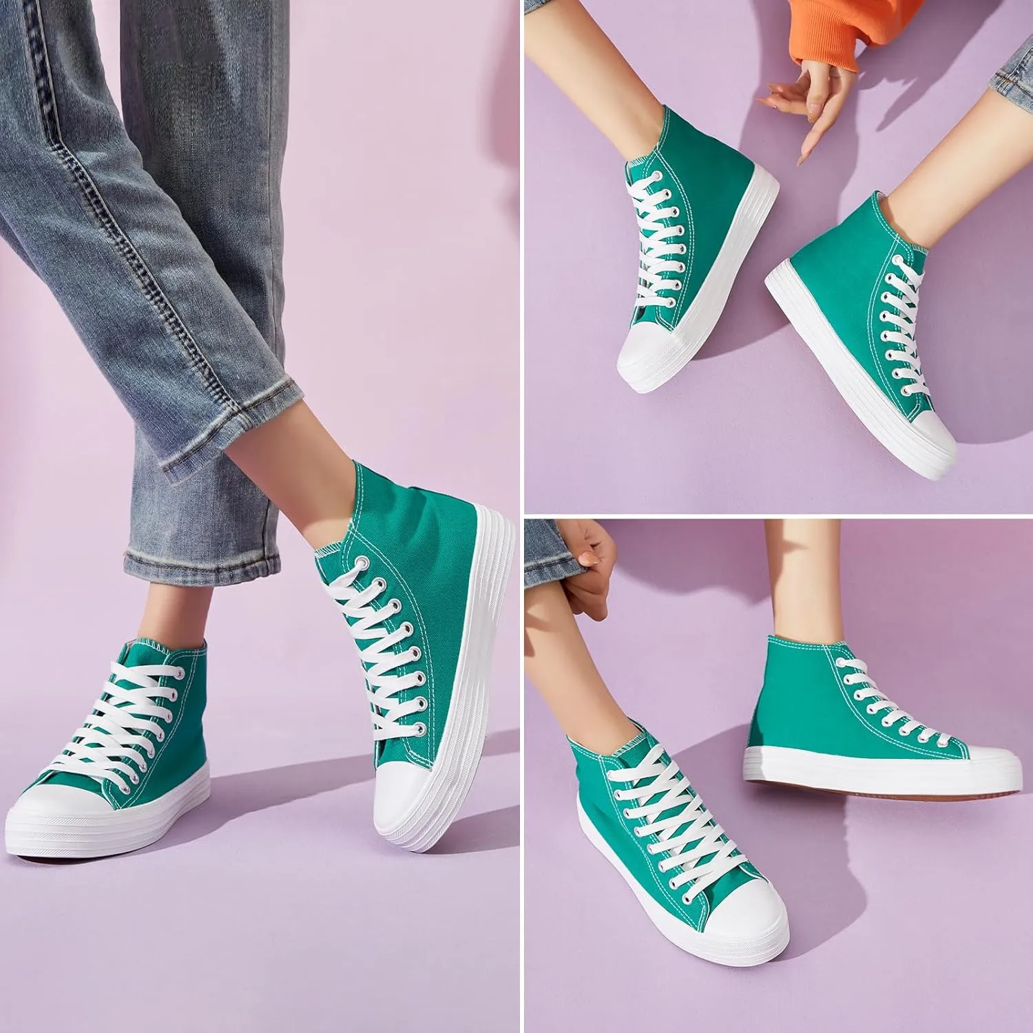 Witwatia Women's High Top Canvas Shoes Black White Fashion Sneakers for Women Comfortable Lace Up Walking Shoes