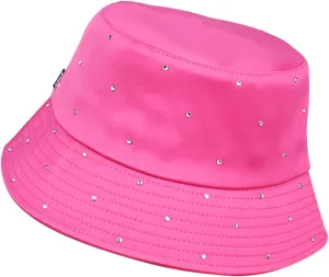 Women Bling Bucket Hat Silky Satin Shiny Rhinestone Bucket Sun Hat Packable Summer Outdoor Fishing Caps for Travel Beach