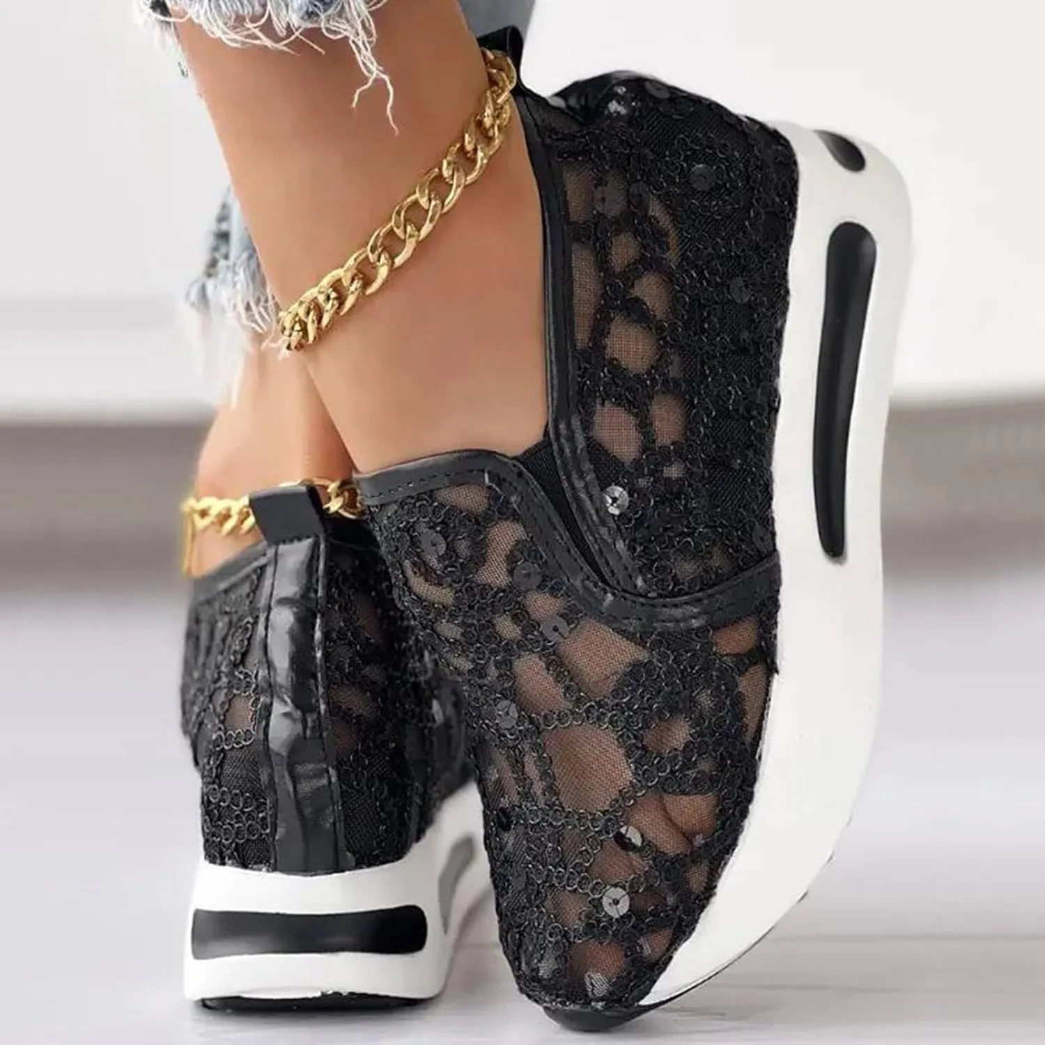 Women Fashion Platform Sneakers High Hidden Heel Wedge Walking Shoes Brides Wedding Shoes Women's Fashion Sneakers High Chunky Heel Loafers Platform Hidden Heels for Women with Ankle Walking Shoes