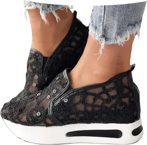 Women Fashion Platform Sneakers High Hidden Heel Wedge Walking Shoes Brides Wedding Shoes Women's Fashion Sneakers High Chunky Heel Loafers Platform Hidden Heels for Women with Ankle Walking Shoes