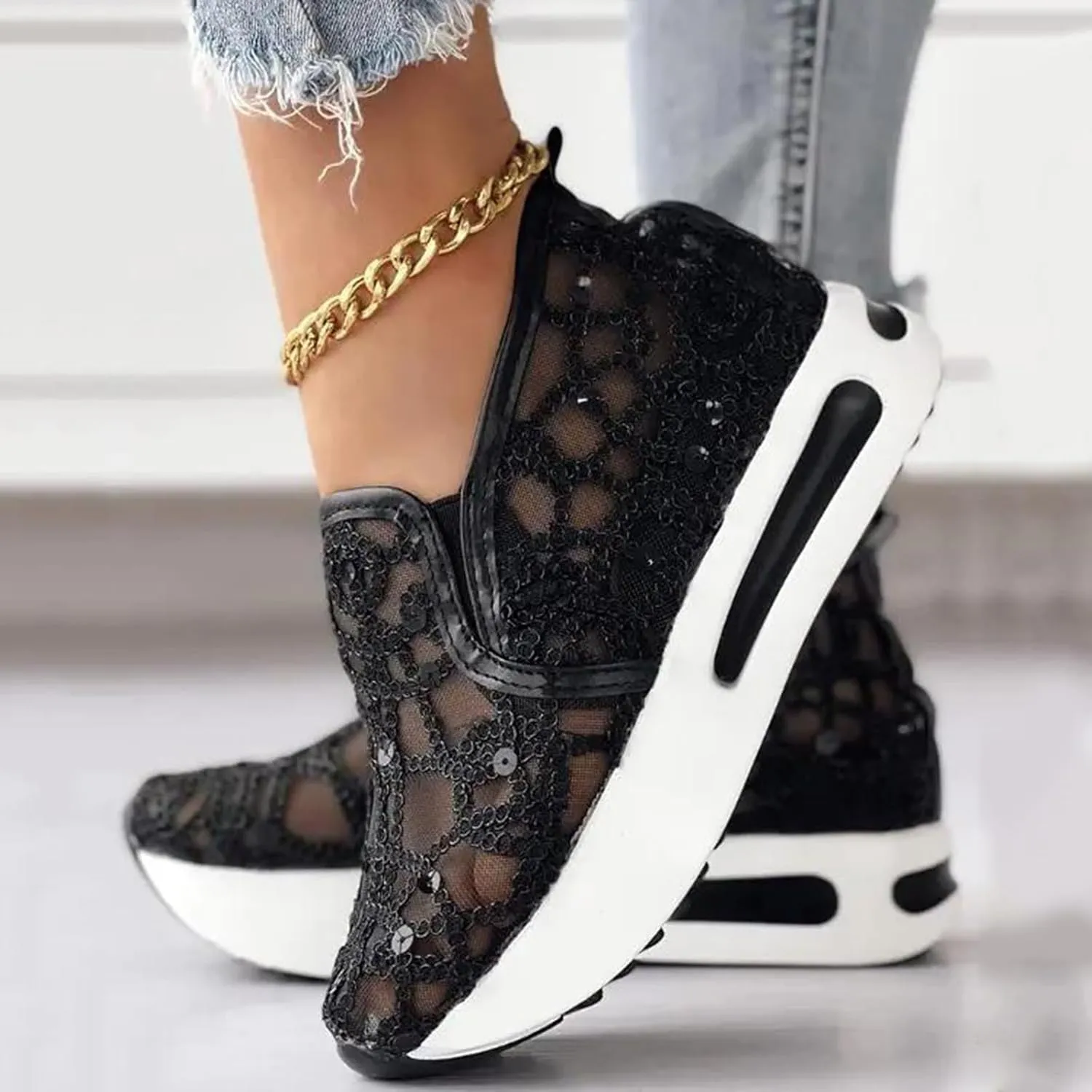 Women Fashion Platform Sneakers High Hidden Heel Wedge Walking Shoes Brides Wedding Shoes Women's Fashion Sneakers High Chunky Heel Loafers Platform Hidden Heels for Women with Ankle Walking Shoes