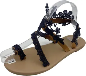 Women Flip-Flops Bohemian Sandals Lace Strap Flat Beach Shoes Toe Ring Sandals Casual Boho Flower Summer Outdoor Toe Post Sandals 2022 Roman Shoes