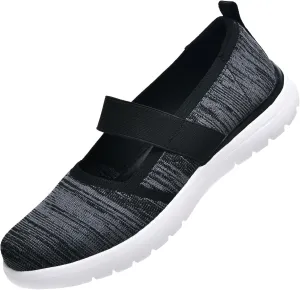 Women Mary Jane Shoes Slip On Walking Flats Comfortable Dressy Knit Washable Casual Nurse Shoe with Arch Support