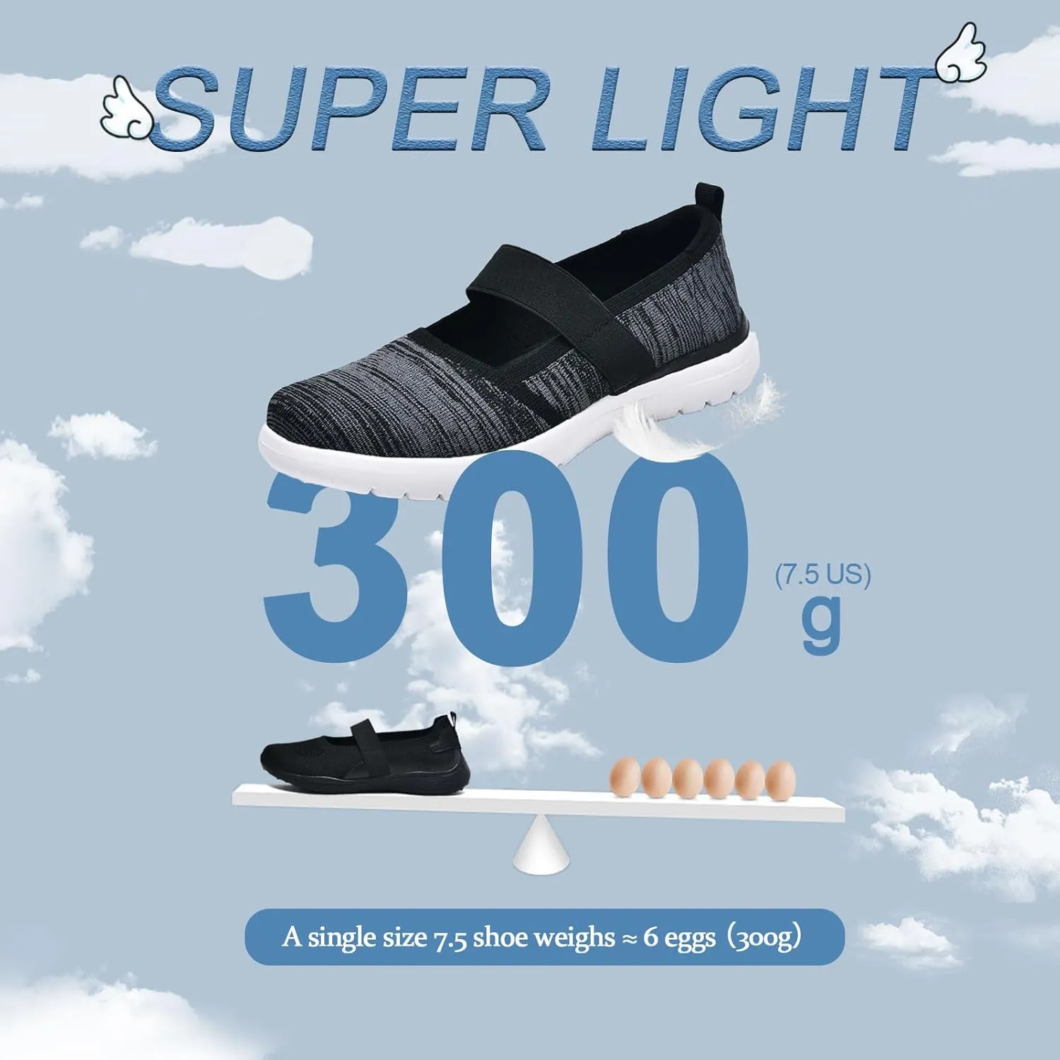 Women Mary Jane Shoes Slip On Walking Flats Comfortable Dressy Knit Washable Casual Nurse Shoe with Arch Support