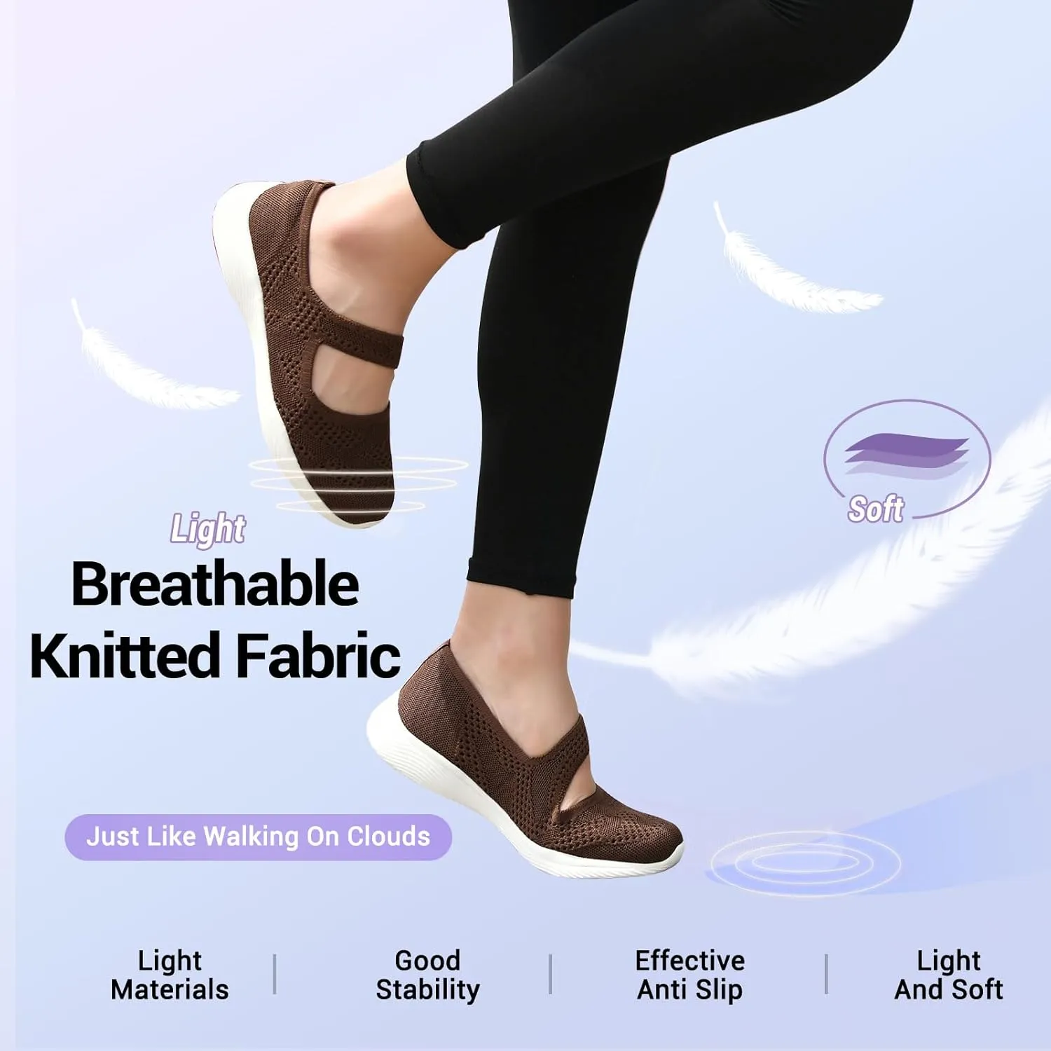 Women Mary Jane Shoes Slip On Walking Flats Comfortable Dressy Knit Washable Casual Nurse Shoe with Arch Support