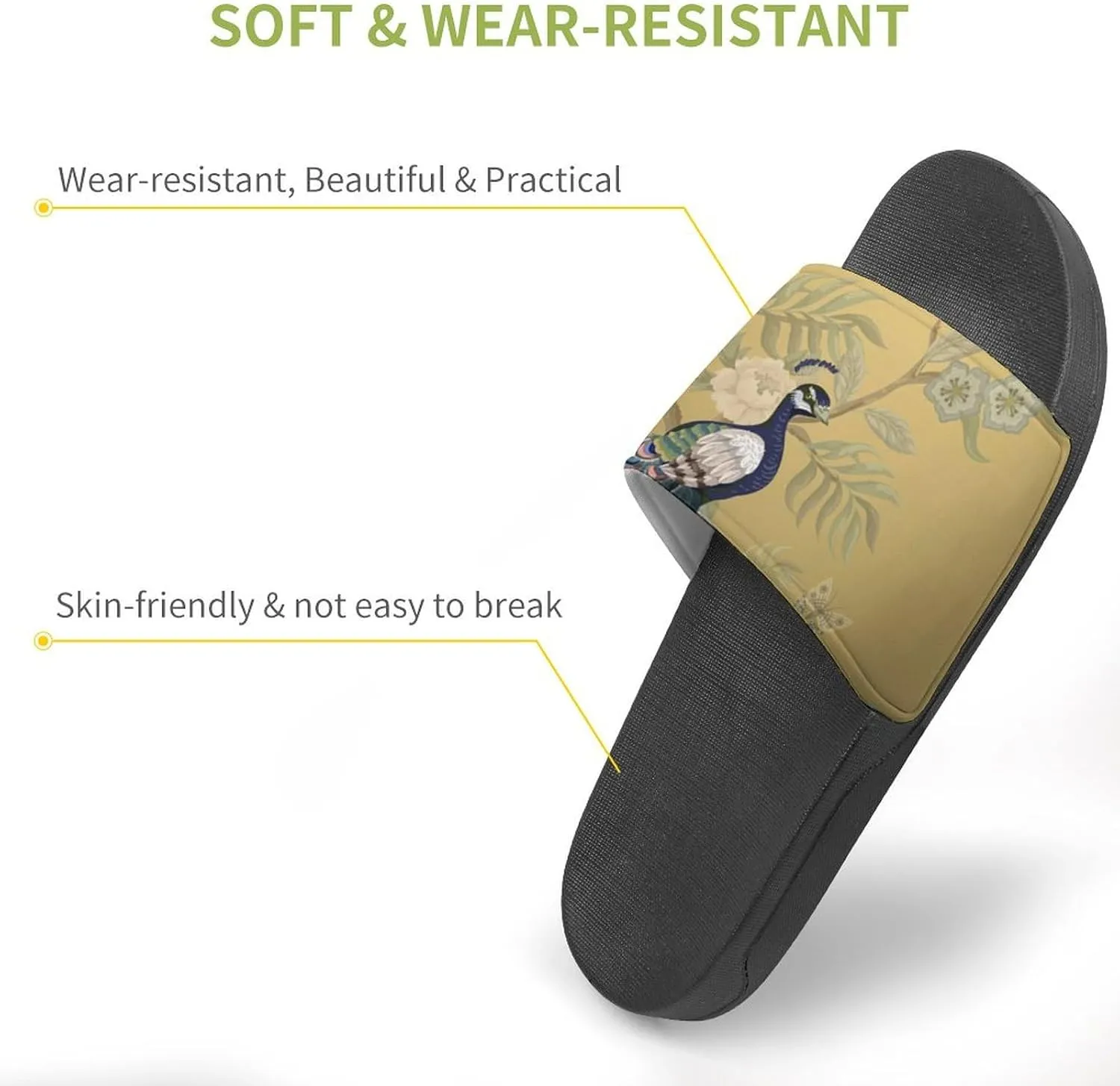 Women Men Slide Slippers Sandals Shower Home Beach House Shoes Gifts, Chinoiserie Style Herons Peacock