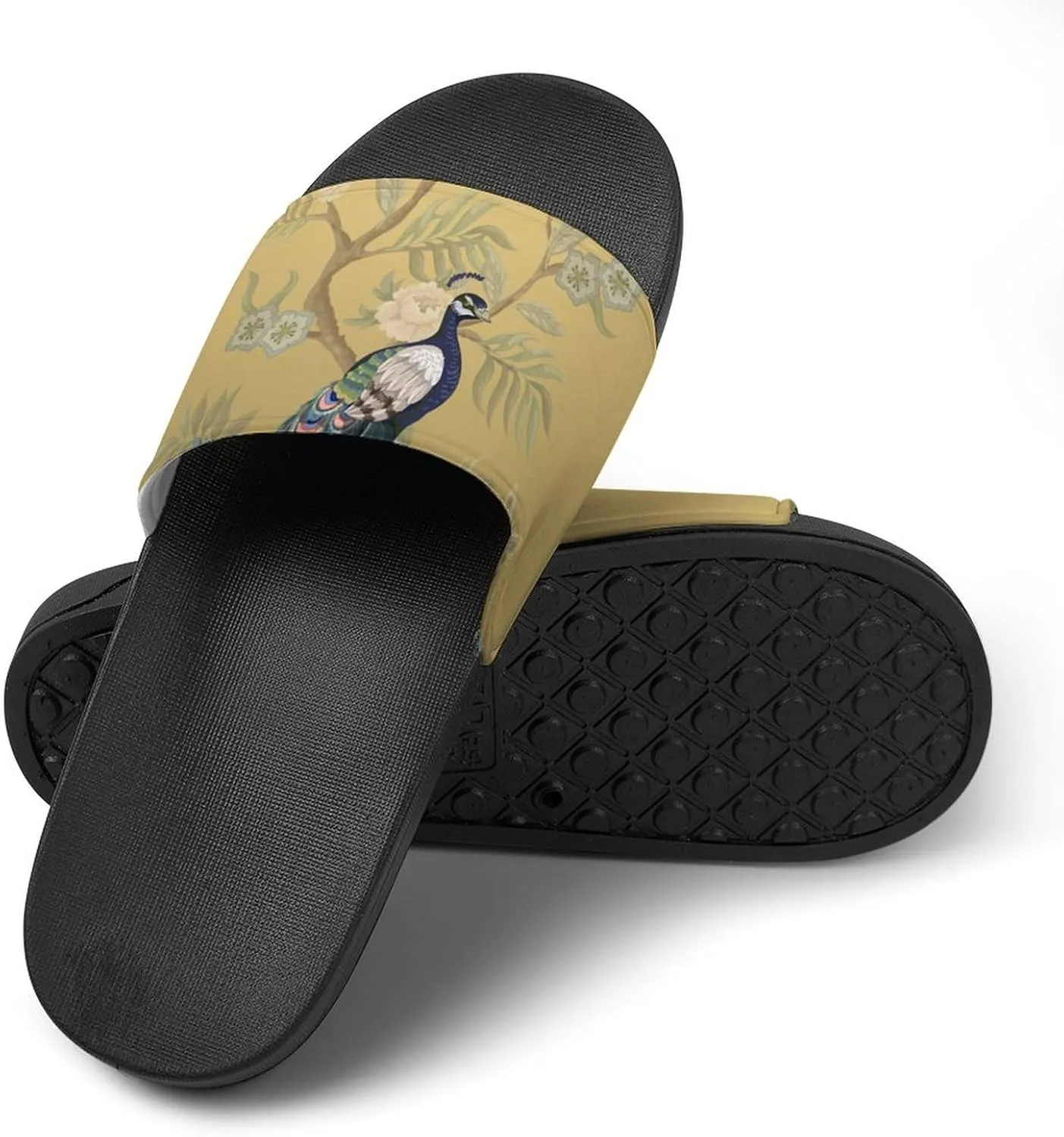 Women Men Slide Slippers Sandals Shower Home Beach House Shoes Gifts, Chinoiserie Style Herons Peacock
