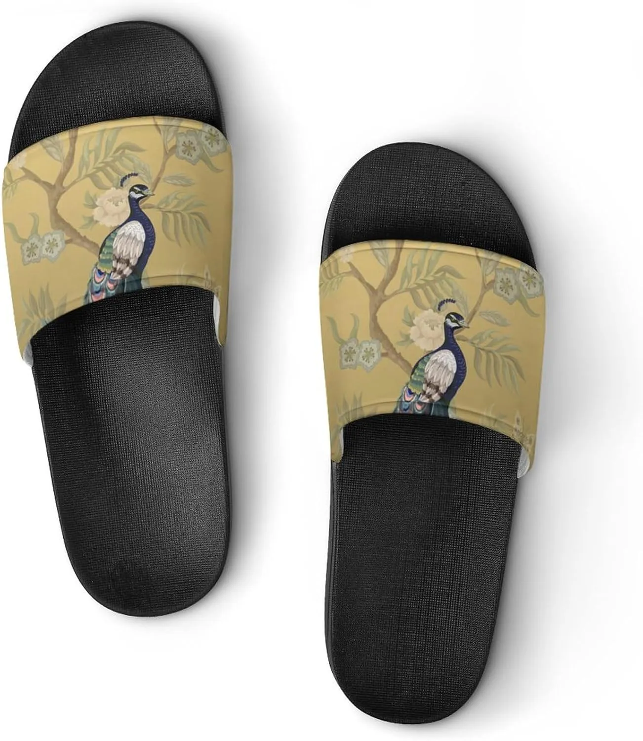 Women Men Slide Slippers Sandals Shower Home Beach House Shoes Gifts, Chinoiserie Style Herons Peacock