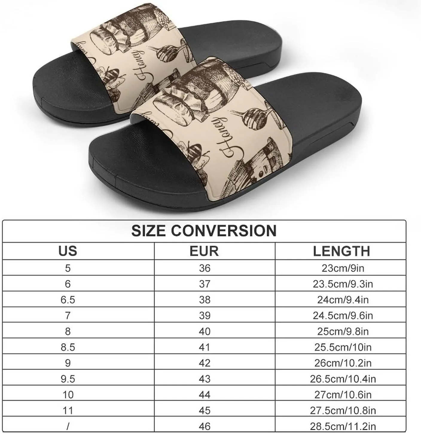Women Men Slide Slippers Sandals Shower Home Beach House Shoes Gifts, Honey Honeycomb Vintage