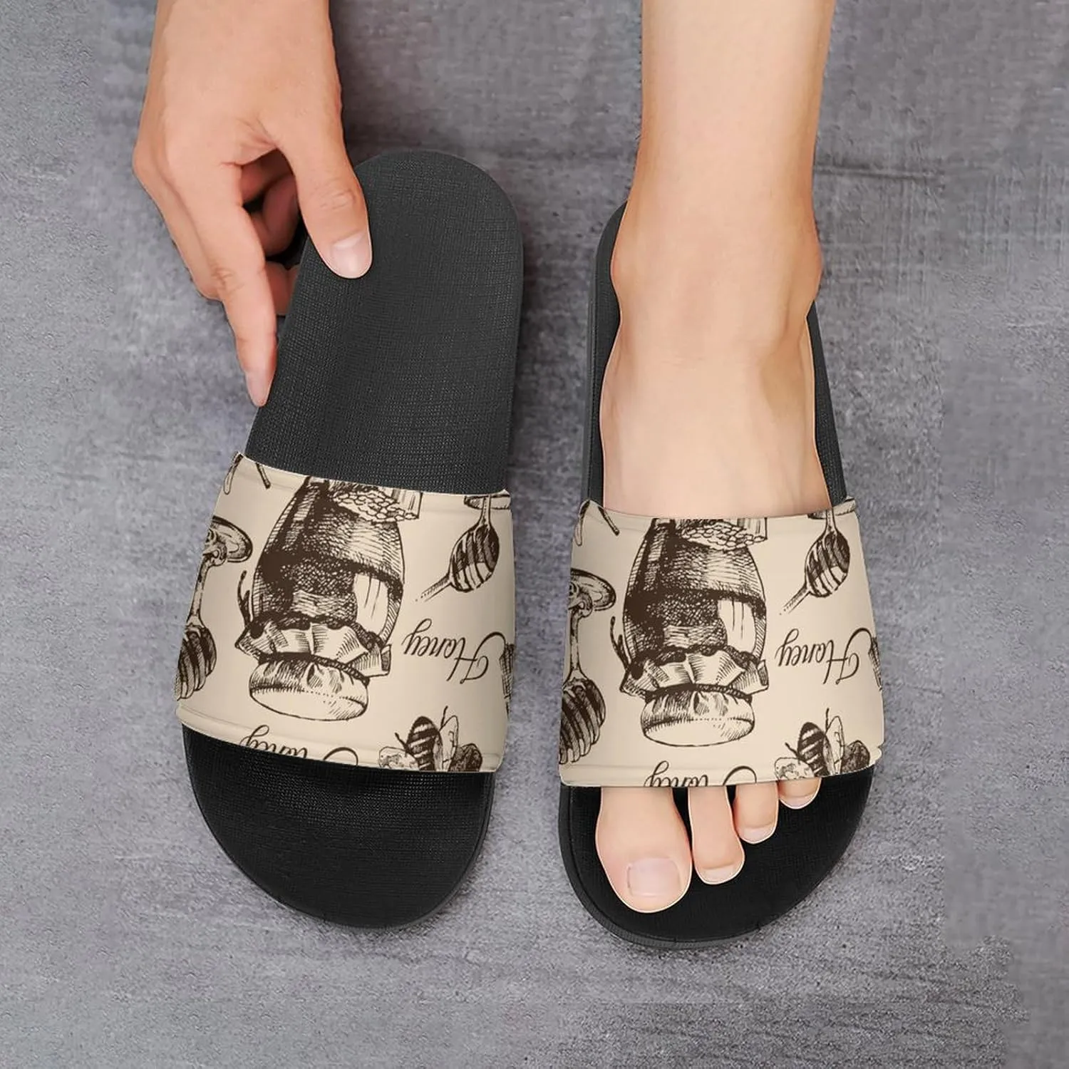 Women Men Slide Slippers Sandals Shower Home Beach House Shoes Gifts, Honey Honeycomb Vintage