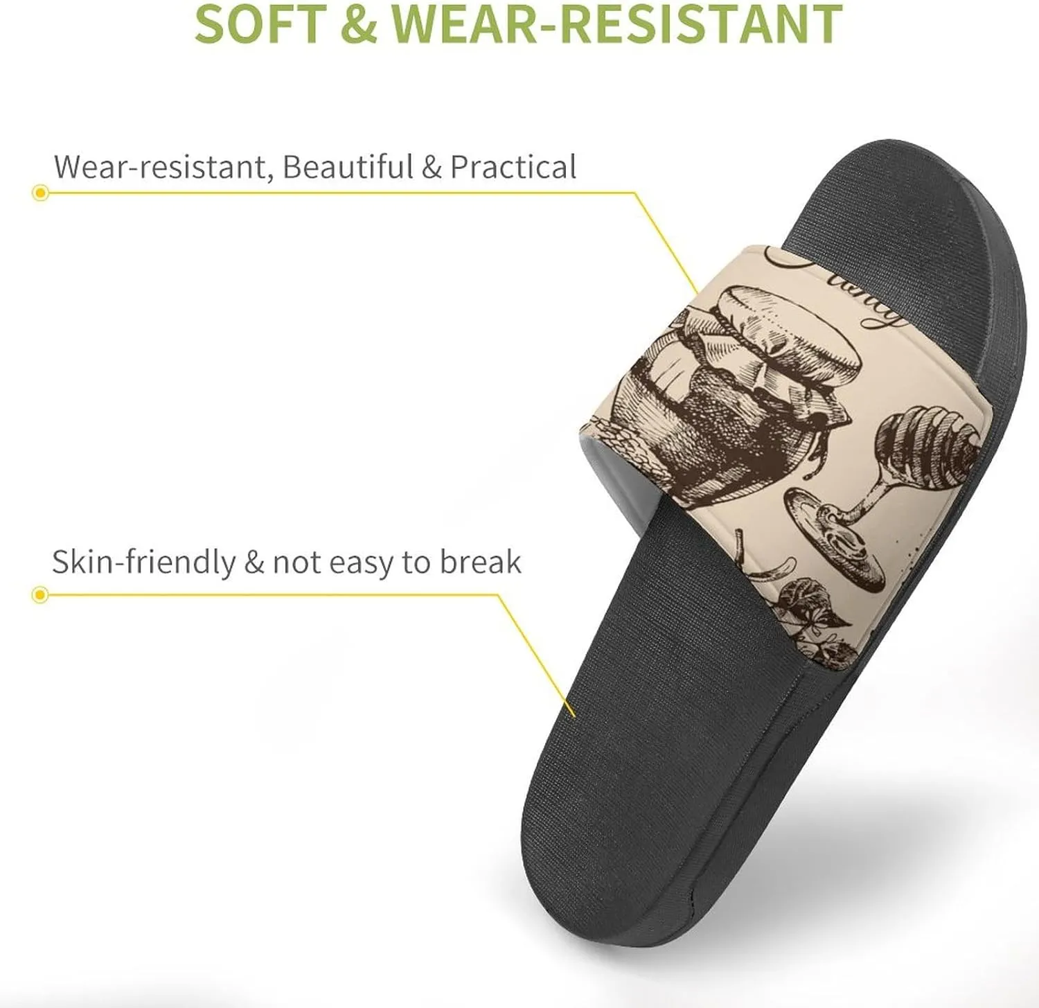 Women Men Slide Slippers Sandals Shower Home Beach House Shoes Gifts, Honey Honeycomb Vintage