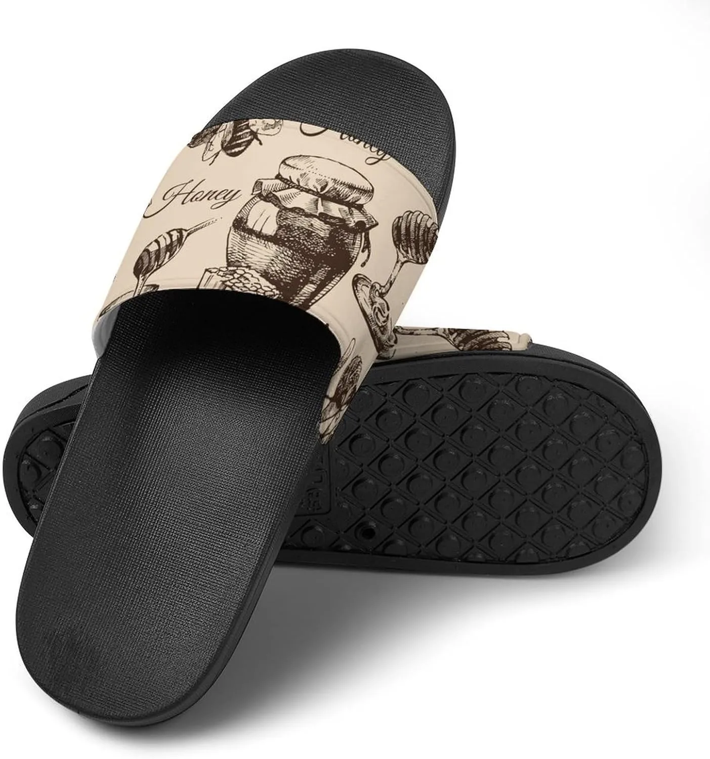 Women Men Slide Slippers Sandals Shower Home Beach House Shoes Gifts, Honey Honeycomb Vintage