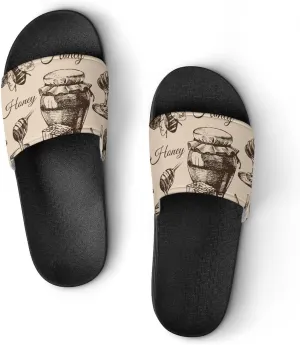 Women Men Slide Slippers Sandals Shower Home Beach House Shoes Gifts, Honey Honeycomb Vintage