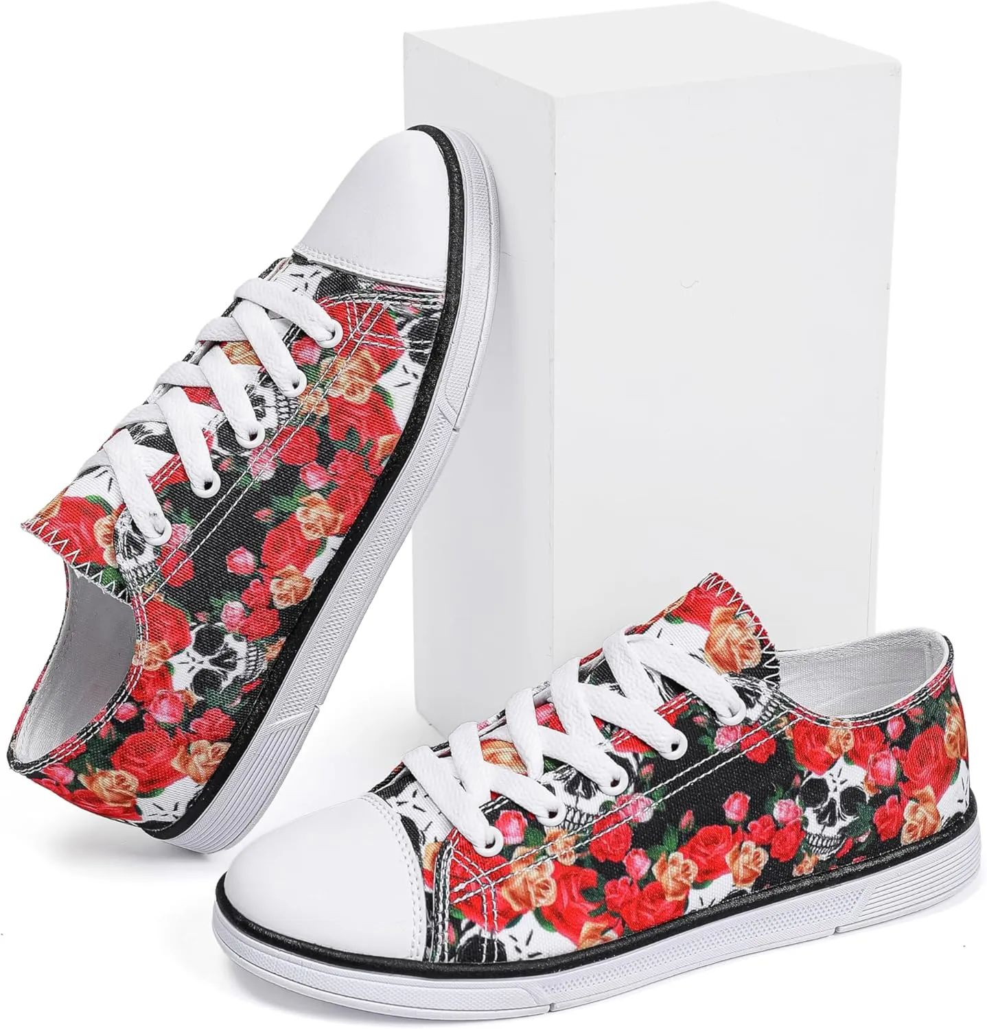 Women Skull Shoes Printed Cool Paisley Print Fashion Sneakers for Teen Men Boys Girls Student Canvas Shoes for Ladies