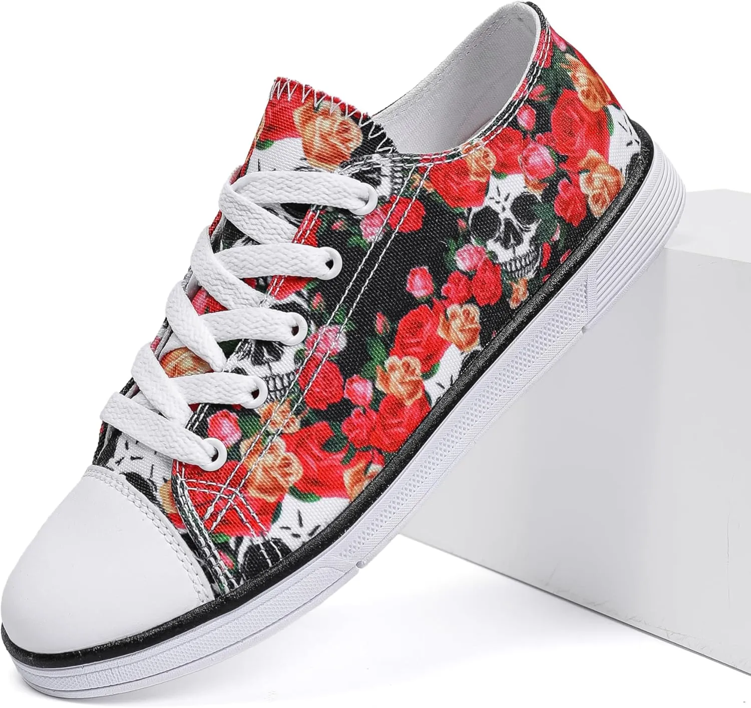Women Skull Shoes Printed Cool Paisley Print Fashion Sneakers for Teen Men Boys Girls Student Canvas Shoes for Ladies