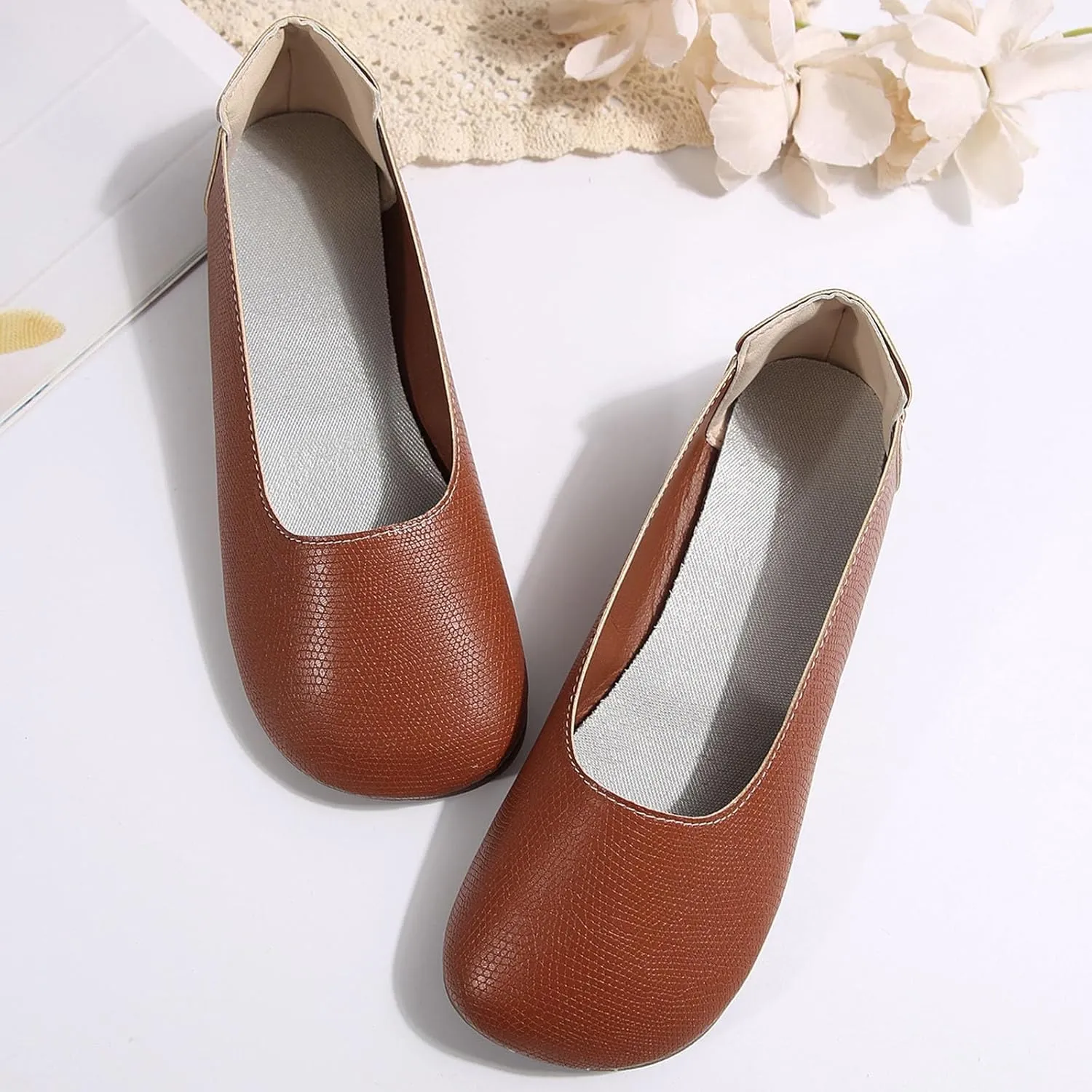 Womens Ballerina Ballet Flats Shoes Wide Width Soft Flats Comfort Foldable Round Toe Dressy Comfortable Slip On Dress Shoes