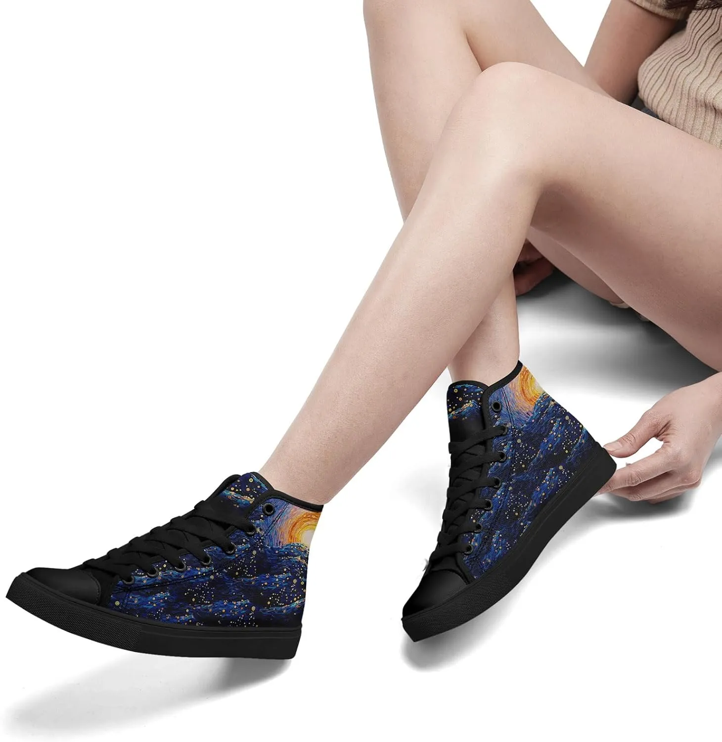 Women's Canvas Night Sky High Top Shoes Sneakers Unisex Casual Lace Up Versatile Shoes