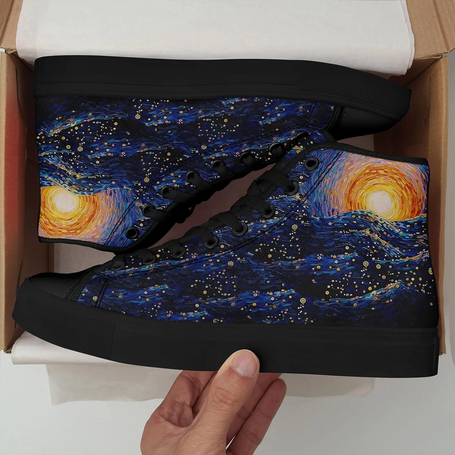 Women's Canvas Night Sky High Top Shoes Sneakers Unisex Casual Lace Up Versatile Shoes