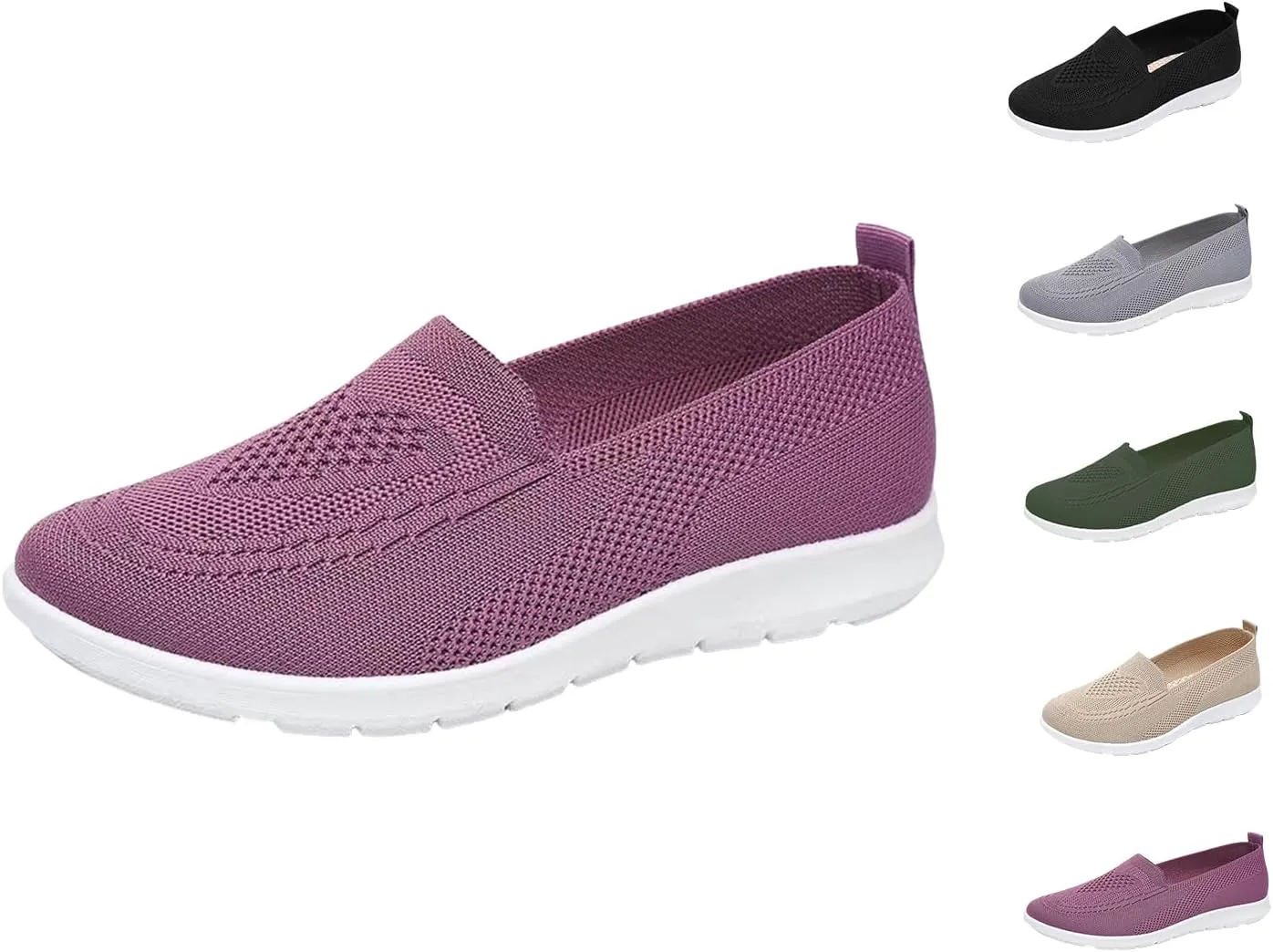 Women's Comfortable Breathable Knitted Sneakers, Low Top Walking Shoes, Non-Slip Shoes，Slip On Orthopedic Sneakers