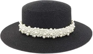 Womens Flat Top Straw Hat Wide Brim Floppy Fedora Summer Beach Sun Hat Sunshade Ladies Sun Hat