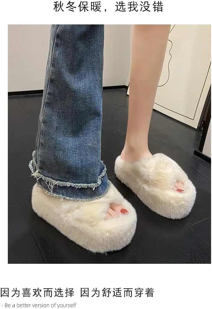 Women’s Fuzzy Memory Foam Slippers Soft House Slippers Cross Band Cozy Plush Furry Warm Home Slippers Fluffy Open Toe House Shoes Comfy Indoor Outdoor Slide Slipper Best Gift Idea